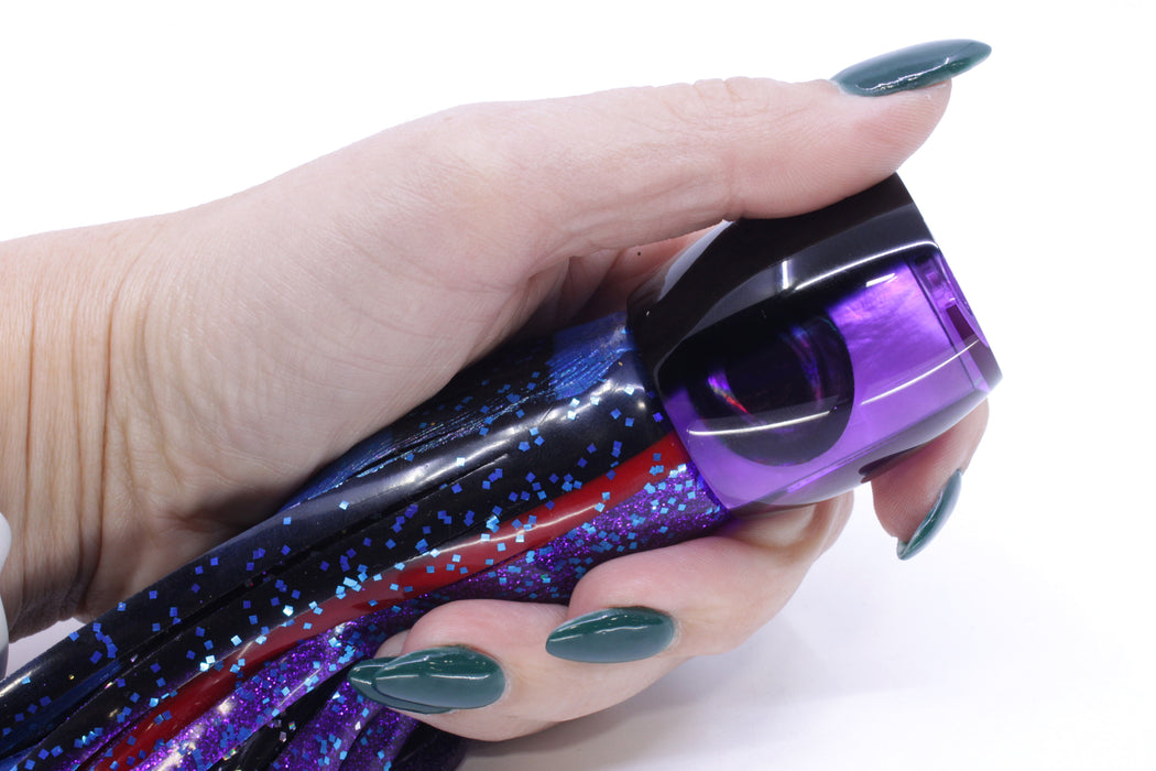 Moyes Lures Purple MOP Black Back Medium Secret 10" 5oz Skirted Black & Blue Bars-Purple