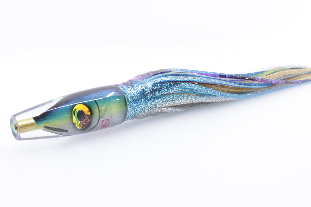 Tsutomu Lures Black-Blue-Yellow Fish Head Poke Invert 6" 3.2oz Skirted Pink Line