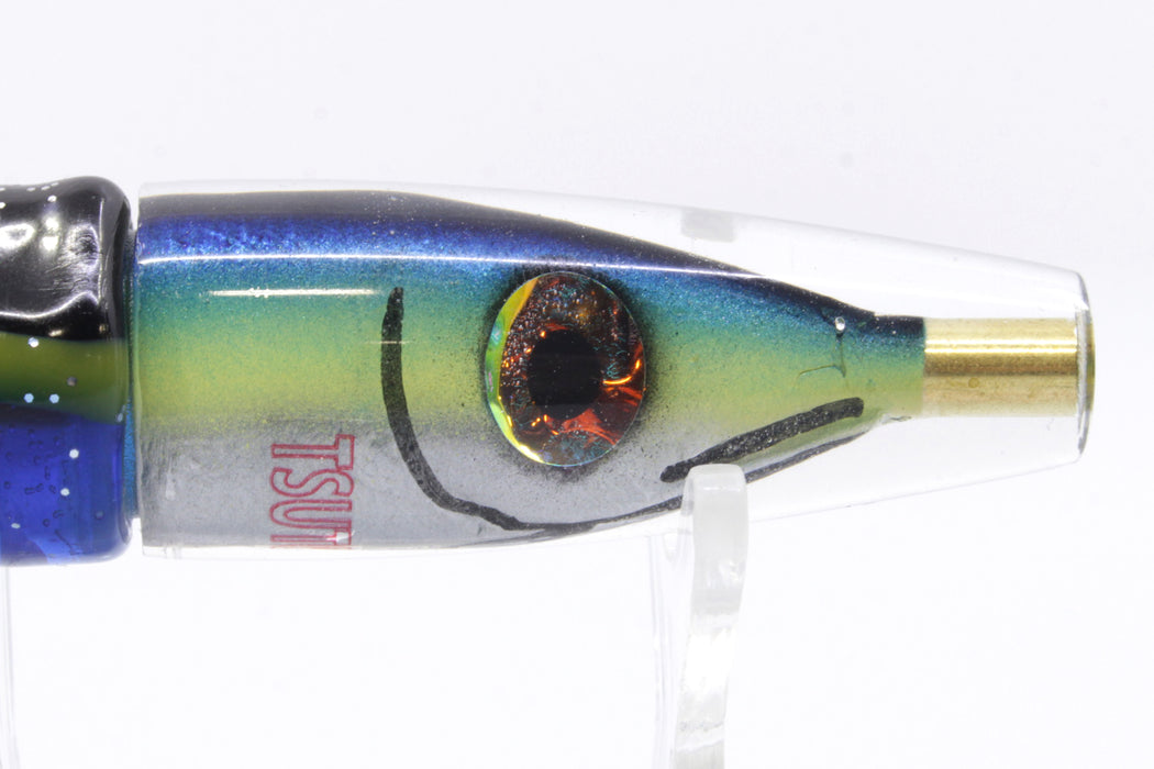 Tsutomu Lures Black-Blue-Yellow Fish Head Poke Invert 6" 3.2oz Skirted Black-Blue