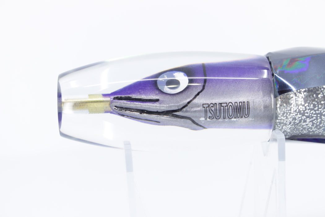 Tsutomu Lures Purple-Silver Fish Head Moke Invert 9" 7oz Skirted with Wings