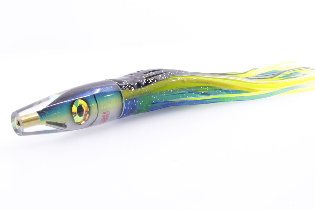 Tsutomu Lures Black-Blue-Yellow Fish Head Poke Invert 6" 3.2oz Skirted Black-Blue