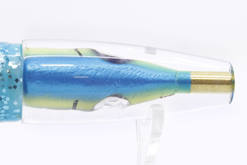 Tsutomu Lures Blue-Yellow Fish Head Poke Invert 6" 3.2oz Skirted Ice Blue