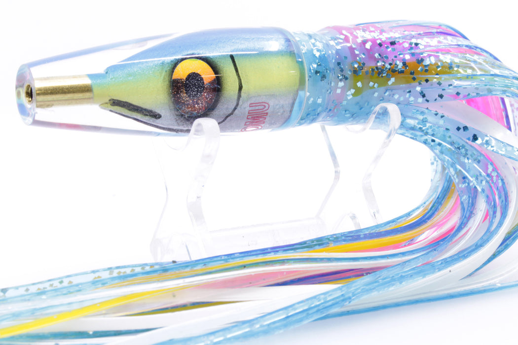 Tsutomu Lures Blue-Yellow Fish Head Poke Invert 6" 3.2oz Skirted Ice Blue