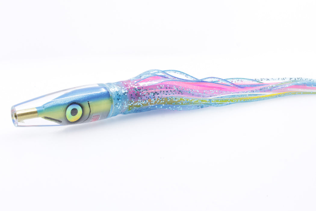 Tsutomu Lures Blue-Yellow Fish Head Poke Invert 6" 3.2oz Skirted Ice Blue