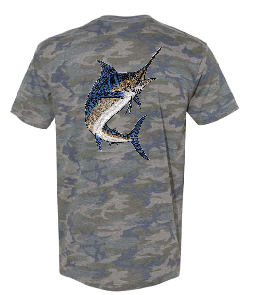 GZ Tackle Carol Lynne “Tribal Marlin” LAT Fine Jersey T-Shirt Camo *Runs Size Small*