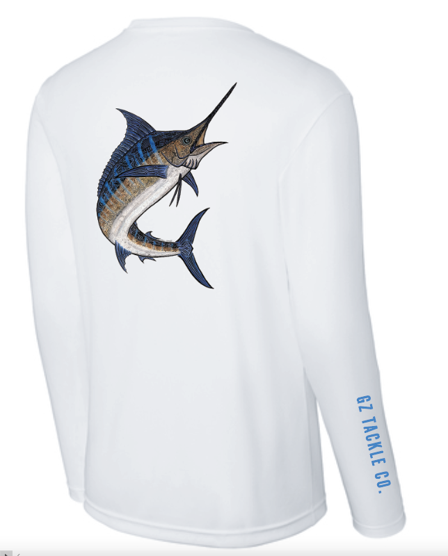 GZ Tackle Co. Carol Lynne “Tribal Marlin” AquaTek LS Performance Shirt White