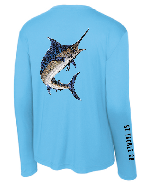 GZ Tackle Co. Carol Lynne “Tribal Marlin” AquaTek LS Performance Shirt Light Blue EZ-K