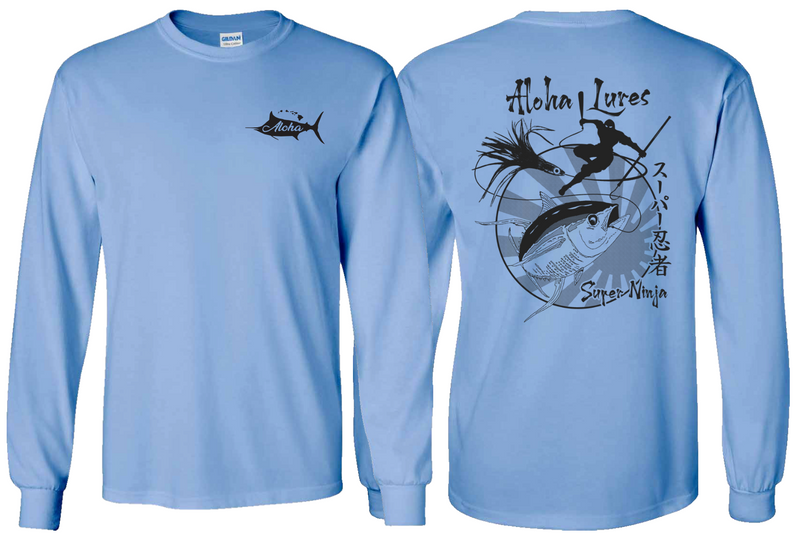Aloha Lures “Super Ninja” LS Shirt Blue **Fits Large**