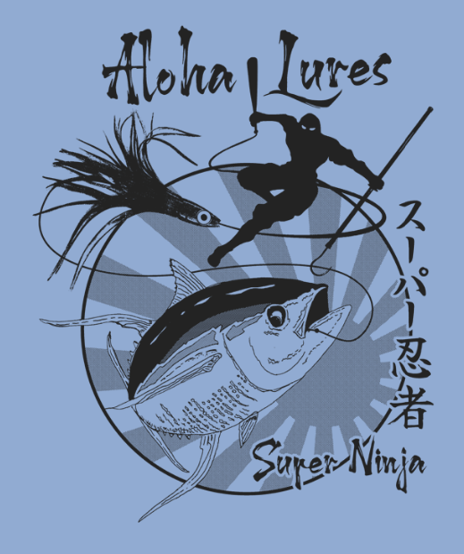 Aloha Lures “Super Ninja” LS Shirt Blue **Fits Large**