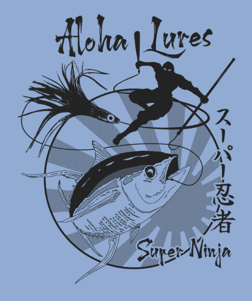 Aloha Lures “Super Ninja” LS Shirt Blue **Large Fit**