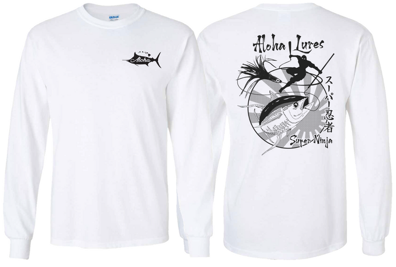 Aloha Lures “Super Ninja” LS Shirt White **Large Fit**