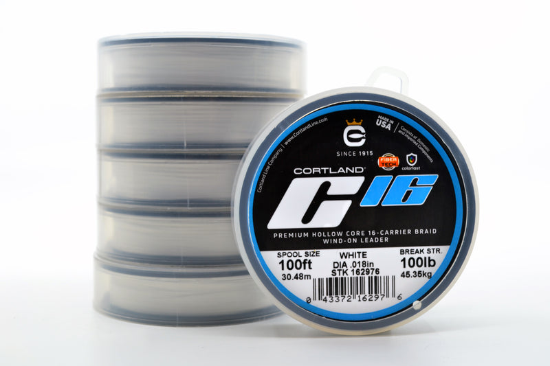 Cortland Premium Hollow Core 16-Carrier Braid Wind-On Leader 100FT