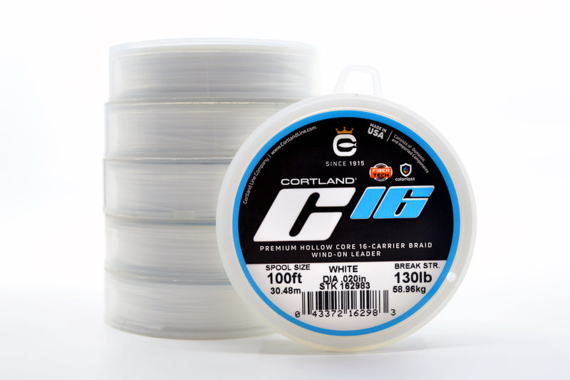 Cortland Premium Hollow Core 16-Carrier Braid Wind-On Leader 100FT