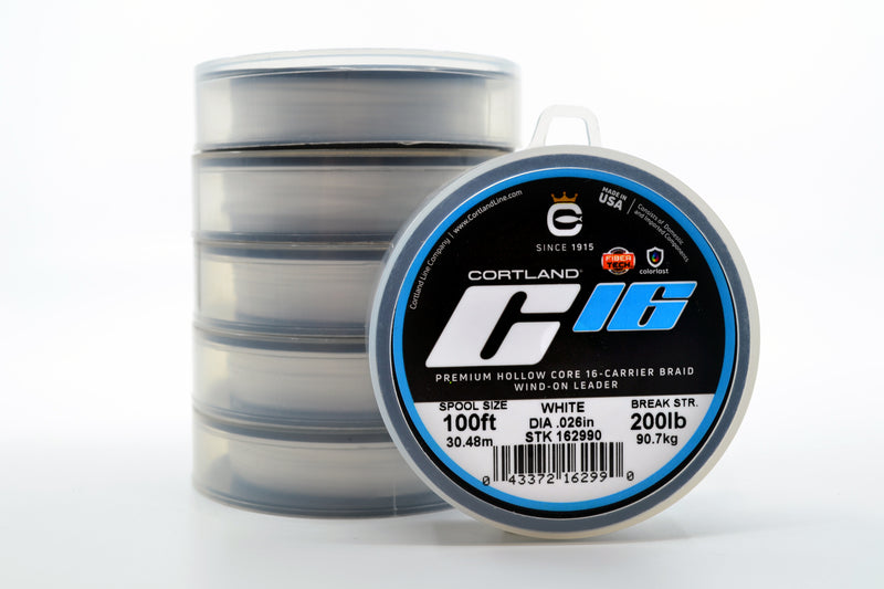 Cortland Premium Hollow Core 16-Carrier Braid Wind-On Leader 100FT