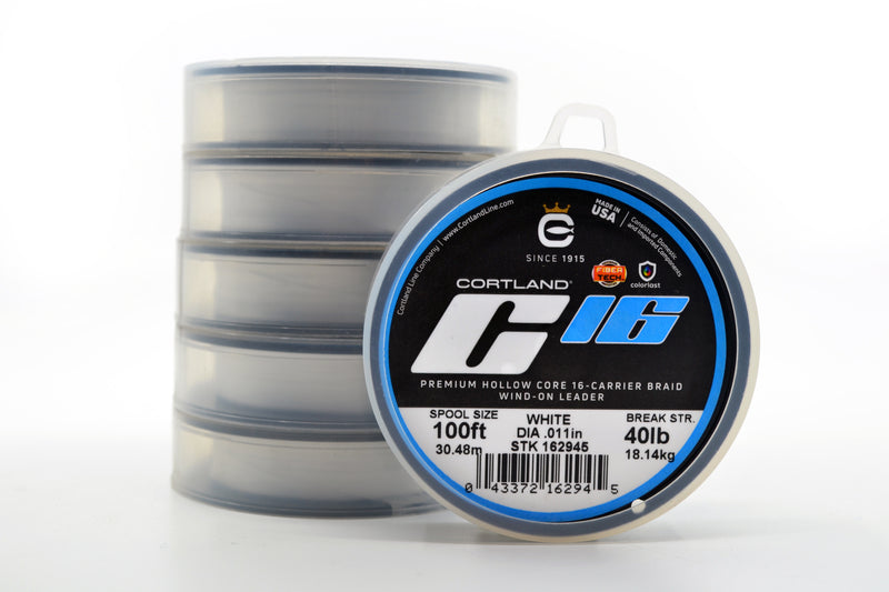 Cortland Premium Hollow Core 16-Carrier Braid Wind-On Leader 100FT