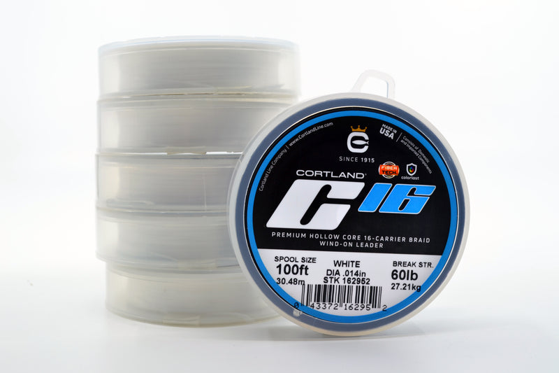 Cortland Premium Hollow Core 16-Carrier Braid Wind-On Leader 100FT