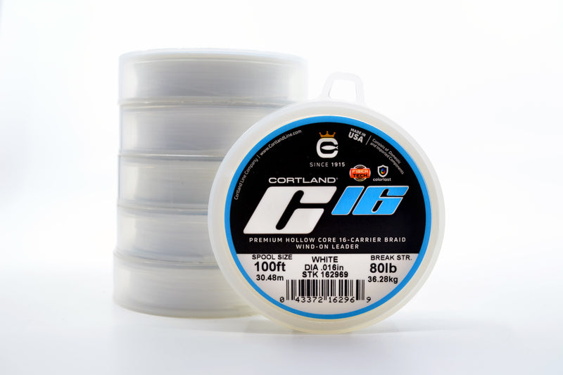 Cortland Premium Hollow Core 16-Carrier Braid Wind-On Leader 100FT