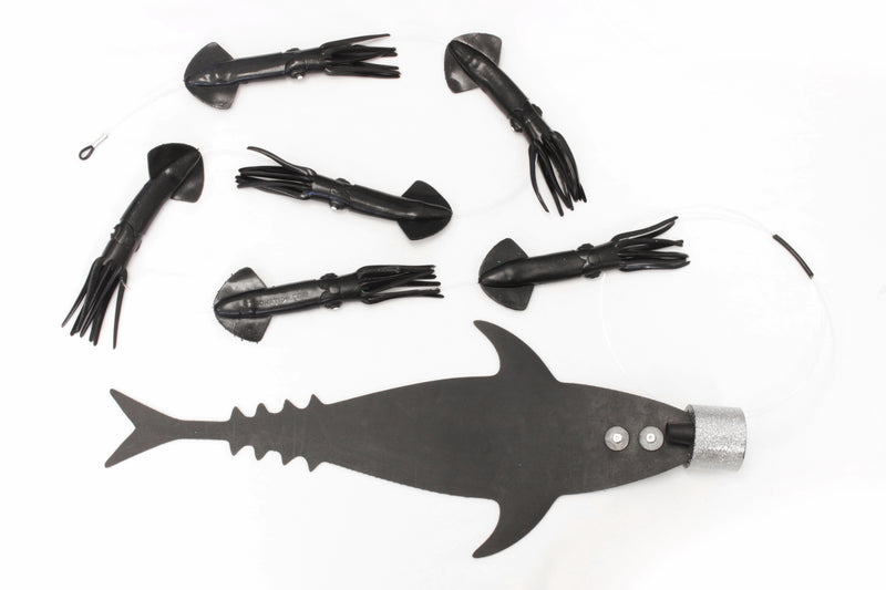 Grander Marlin Tackle Medium Blunt Cut D-Flap Teaser Squid Chain Combo Pack