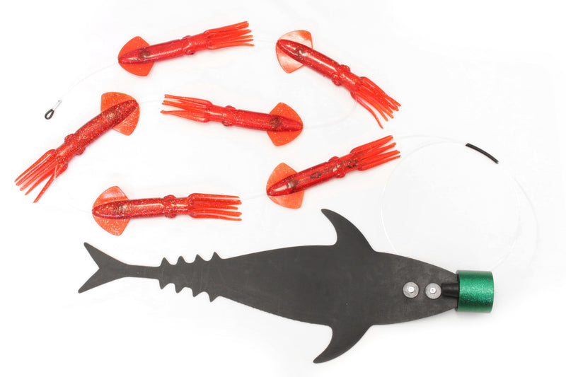 Grander Marlin Tackle Medium Blunt Cut D-Flap Teaser Squid Chain Combo Pack