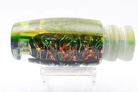 Coggin Lures Fire Yellow-Green Back Dichro Glass 4-Hole Copalure Invert 12" 7.7oz