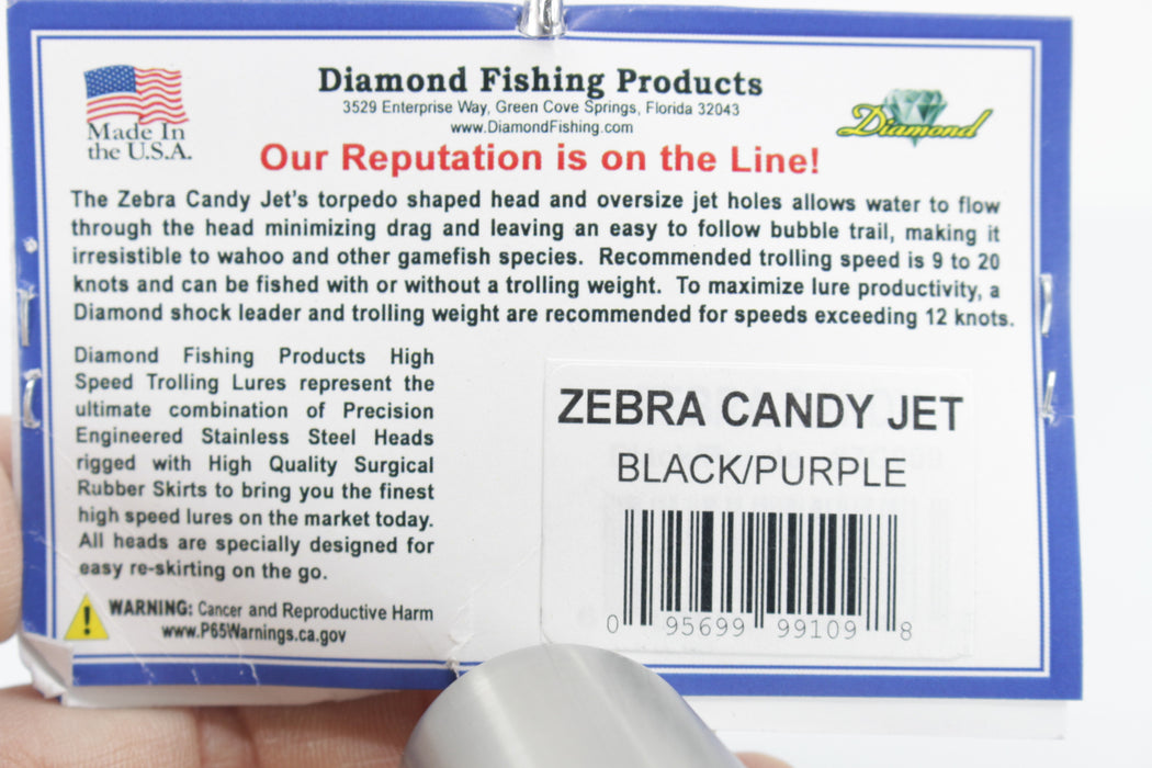 Diamond Fishing Chrome Hi-Speed Zebra Candy Jet 10" 19oz Skirted Black-Purple