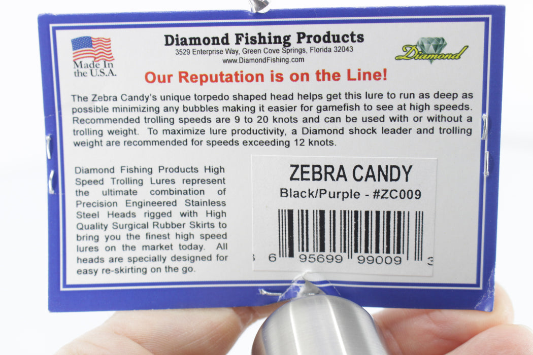 Diamond Fishing Chrome Hi-Speed Zebra Candy Bullet 10" 20oz Skirted Black-Purple