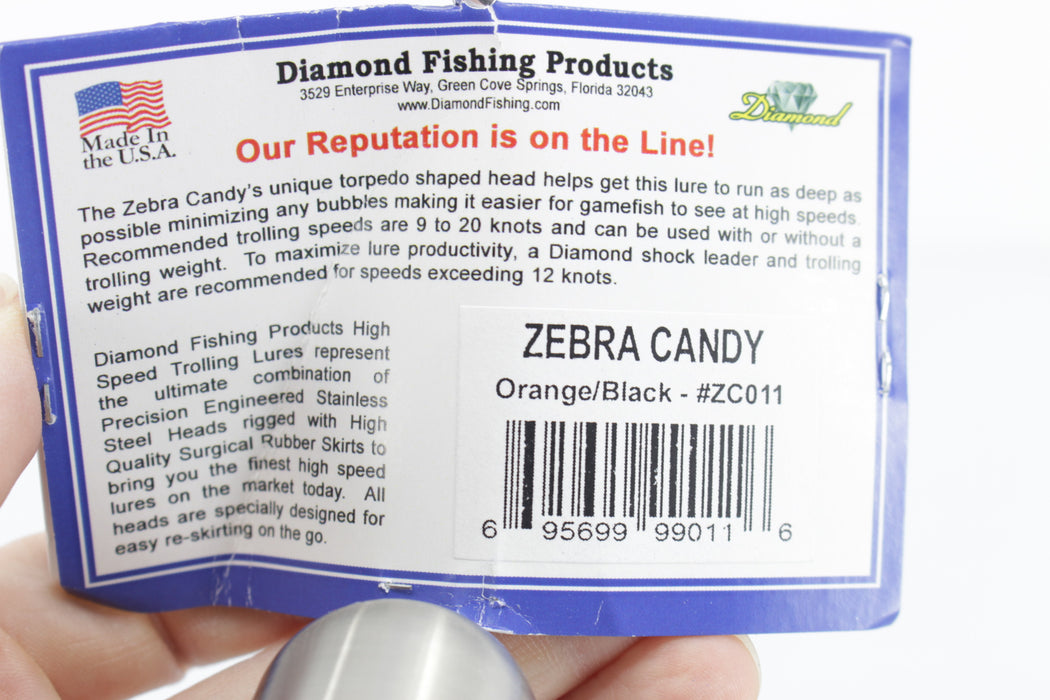 Diamond Fishing Chrome Hi-Speed Zebra Candy Bullet 10" 20oz Skirted Orange-Black