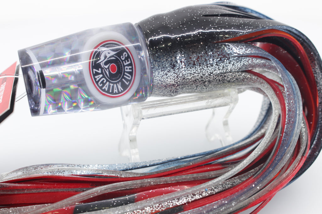 Zacatak Lures Clear Rainbow Scale Medium Sprocket 9" 4.5oz Skirted Red GZ Lures Big Game Supply