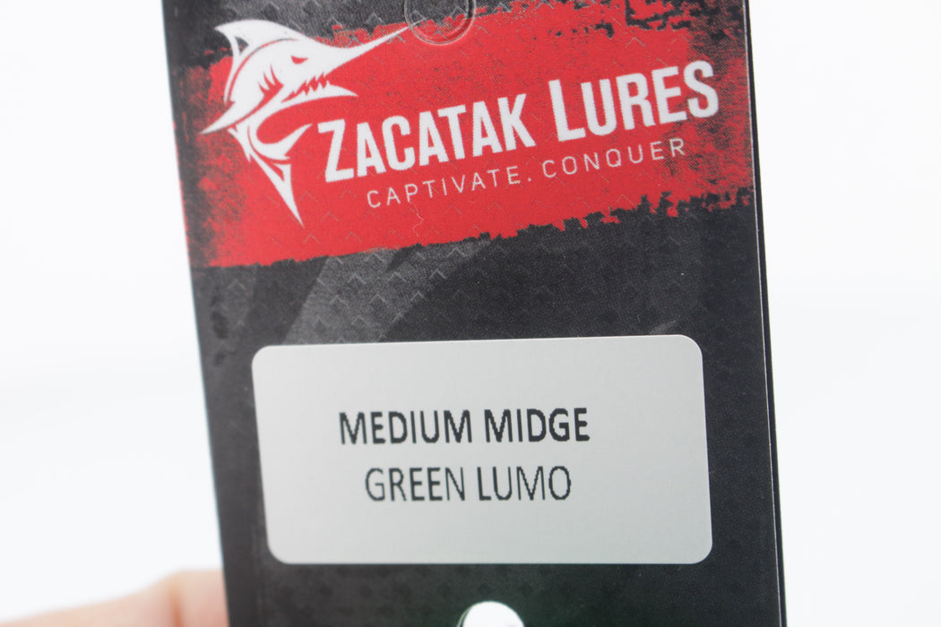 Zacatak Lures Green Rainbow Scale Medium Midge 9" 5.1oz Skirted Green Lumo