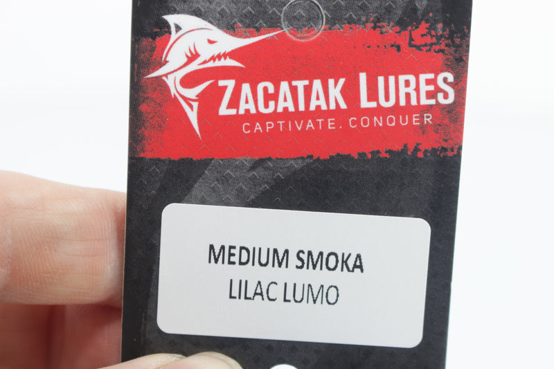 Zacatak Lures Blue Rainbow Scale Medium Smoka 9" 4.7oz Skirted Lilac Lumo
