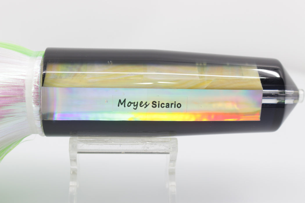 Moyes Lures Golden MOP Black Back XL Sicario Bullet 14" 13.5oz Strobez Flashabou