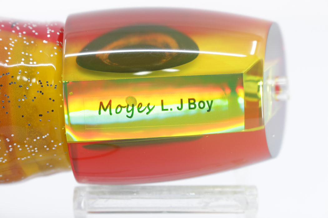 Moyes Lures Yellow MOP Red Back Large J-Boy 14" 9oz Skirted Bleeding Mackerel